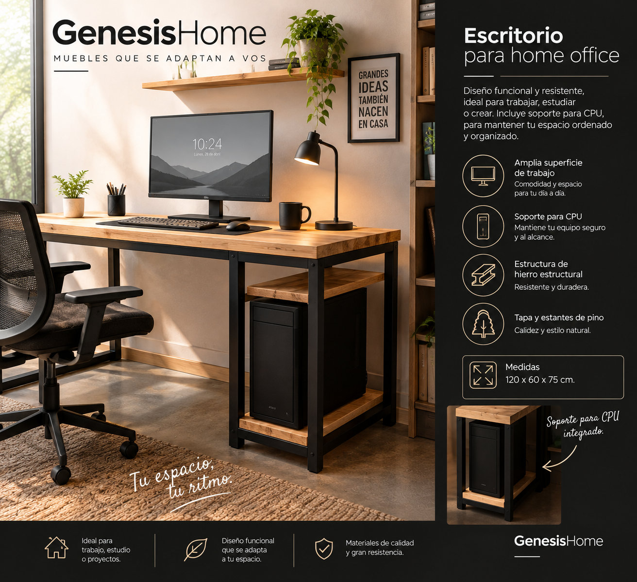 Mesa de computadora con soporte CPU